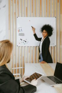 woman gives a successful presentation