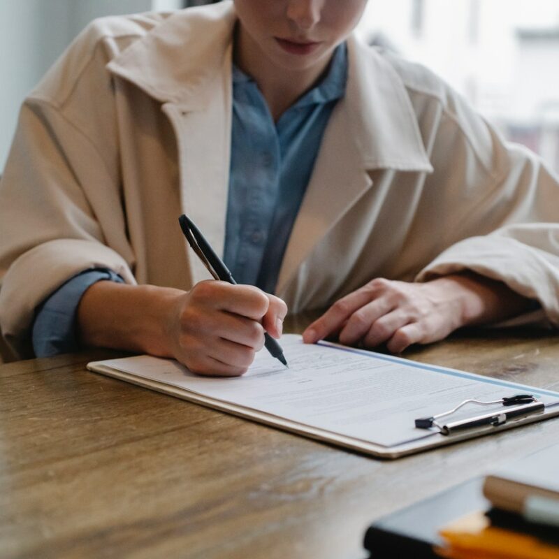 woman filling out a job application